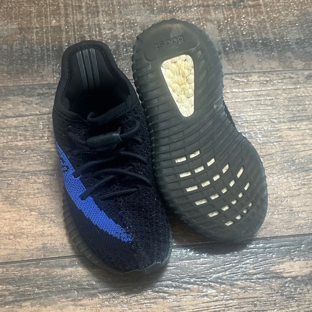 Yeezy 350  kids size 9k Black Sneakers with Blue Stripe